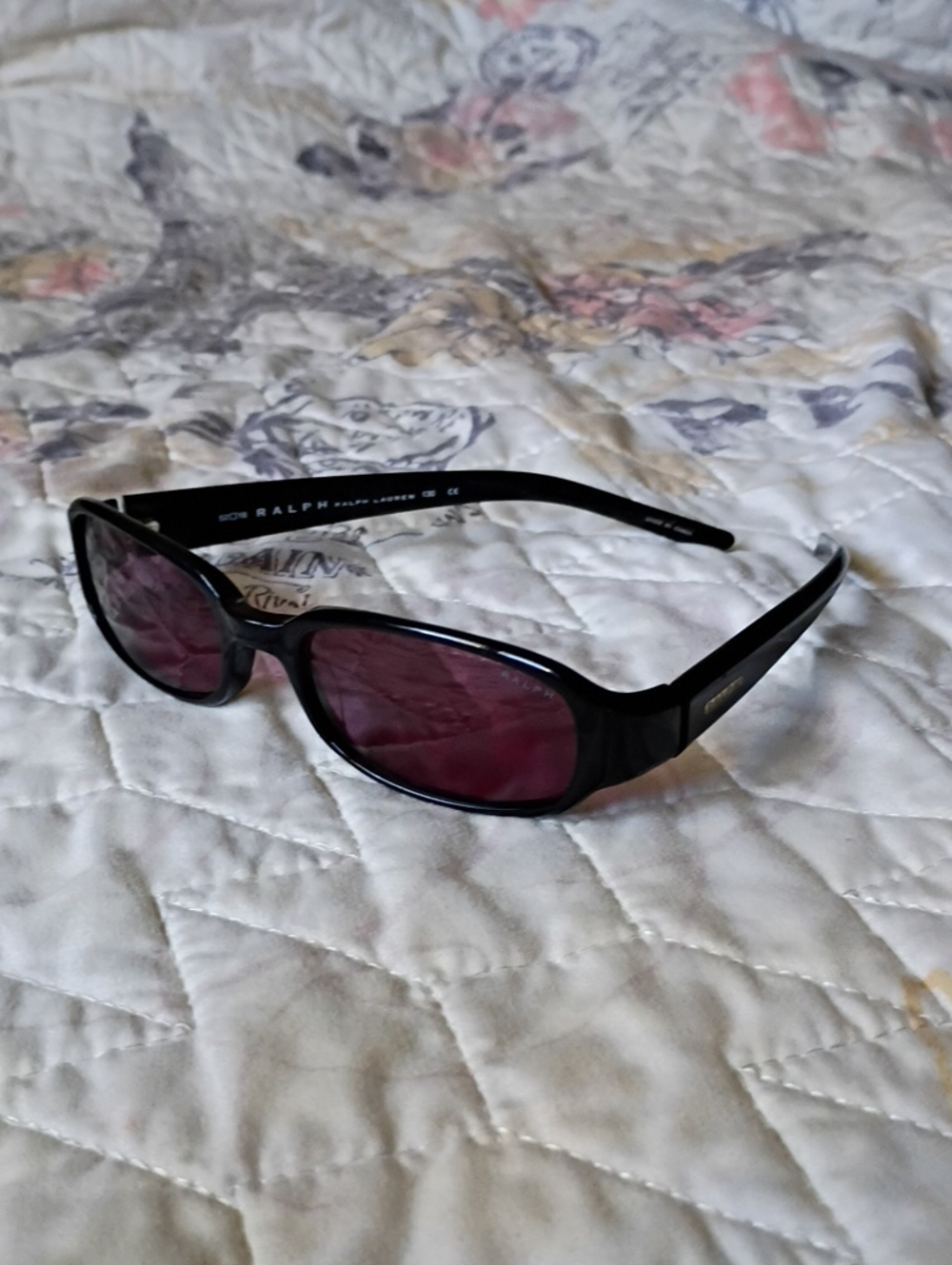 Ralph Lauren Women's Black Sunglasses with Purple Tinted Lenses